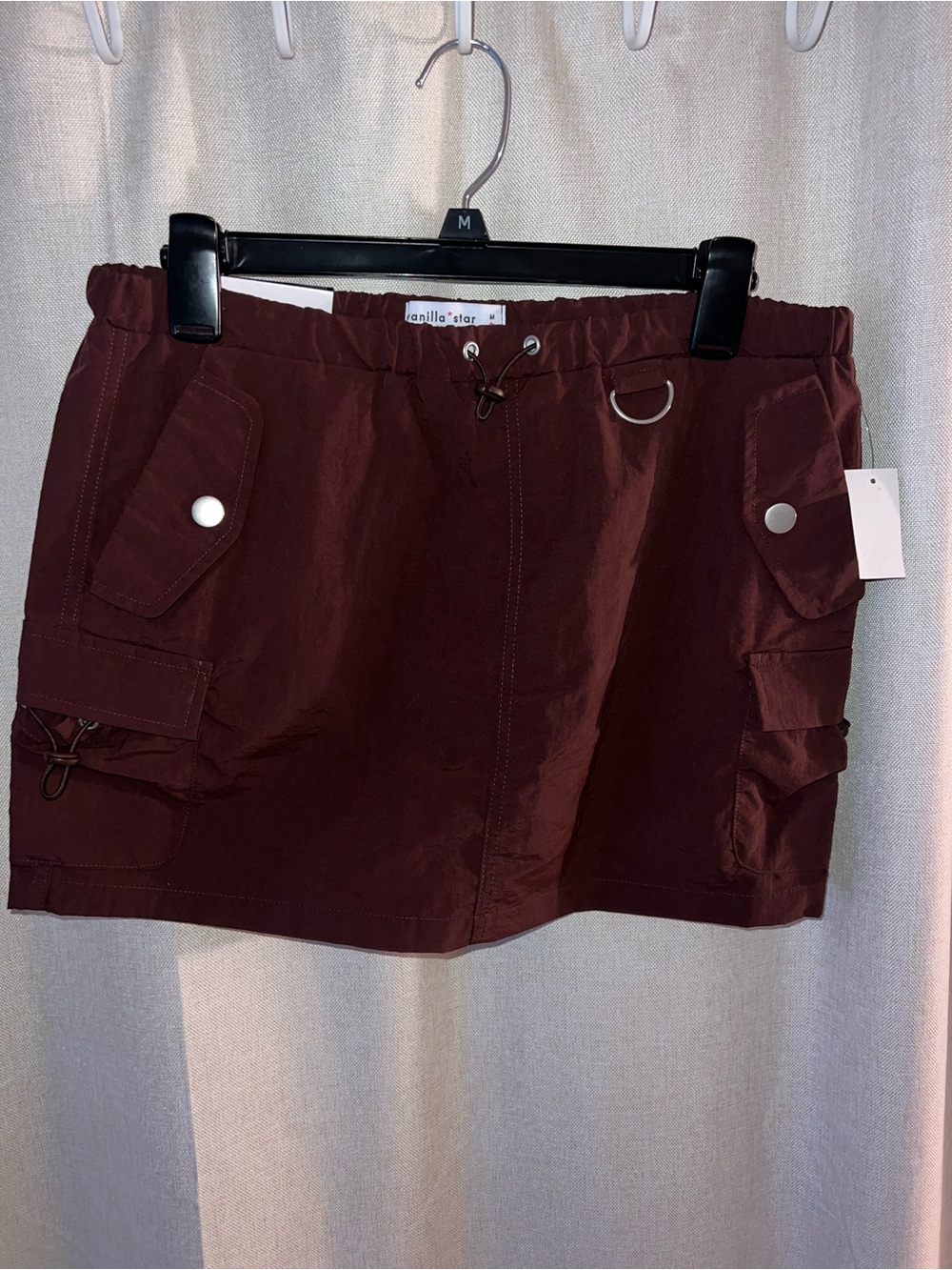 Vanilla Star Burgundy Cargo Mini Skirt with Utility Details